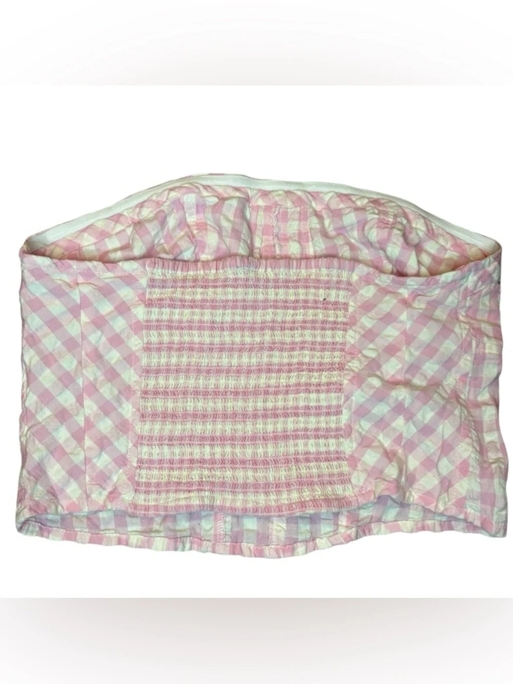 Free People Retro Leilani Gingham tube top pink white medium